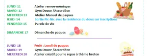 programme des animations du mois d'avril 