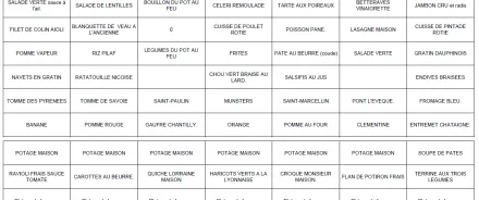 Menue de la semaine du 22 Novembre 