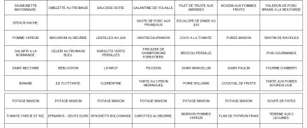 Menu du 8 au 14 Novembre 