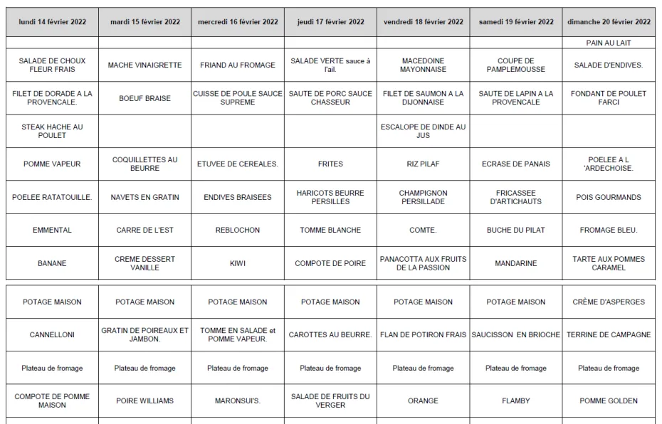  menu semaine du 14 février 
